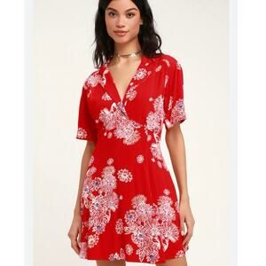 Free People Hawaiian Floral Fit and Flare dress woman Size Large red white blue